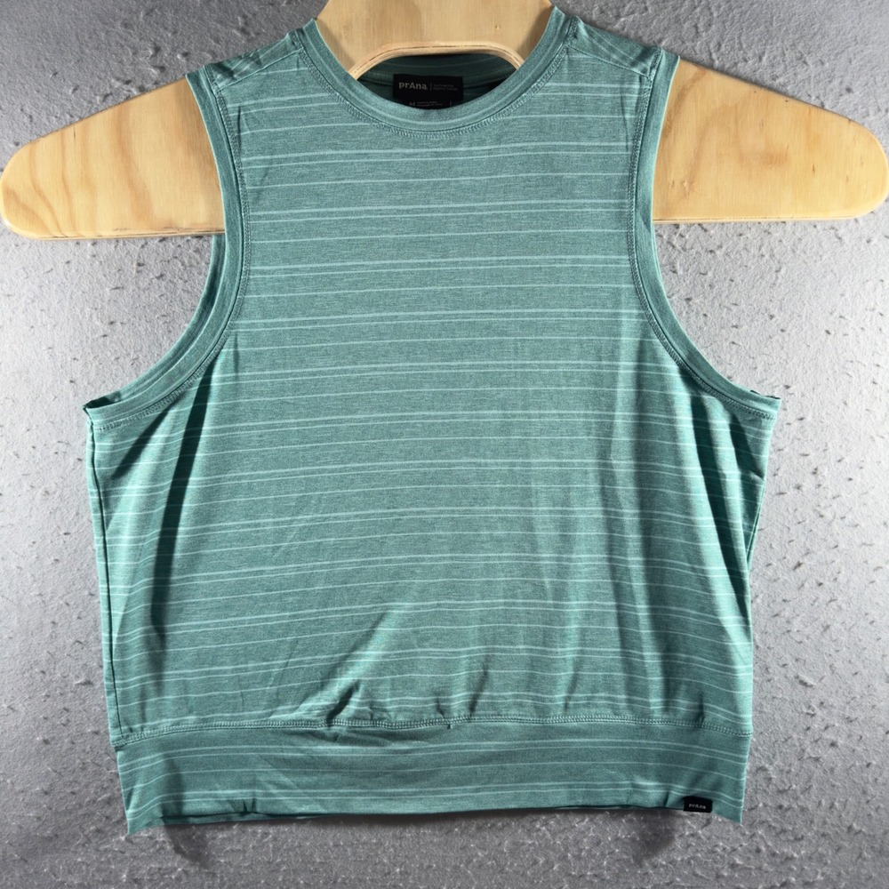 3110 | prAna Sol Searcher Tank Women M Juniper Green Stripe UPF 50+ Active Top